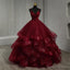 Lace Wined Red Black Quinceanera Dress Spaghetti Straps Ruched Organza Prom Dress