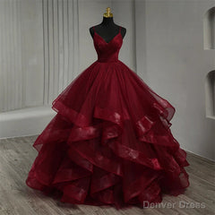 Lace Wined Red Black Quinceanera Dress Spaghetti Straps Ruched Organza Prom Dress