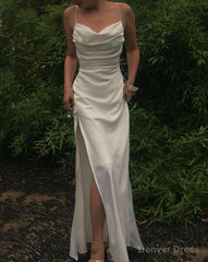 Sexy Mermaid Cowl Neck Spaghetti Straps White Silk Prom Dresses