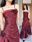 Mermaid Spaghetti Straps Prom Dress Burgundy Prom Dresses
