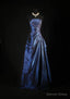 Vintage Ball Gowns Strapless Navy Blue Satin Long Prom Dress