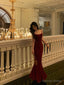 Sexy Sheath Spaghetti Straps Red Long Prom Dress Birthday Dresses