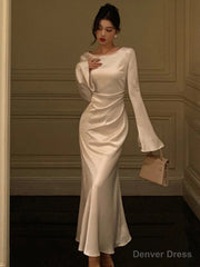 Elegant Flare Sleeve Wedding Mermaid Long Dress Women Spring Autumn French Vintage Slim One Piece Party Robe Mujers Clothes