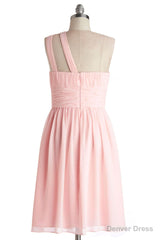 Simple A-Line One Shoulder Short Pink Chiffon Bridesmaid Dress