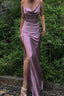 Purple Prom Dress Sexy Mermaid Cowl Neck Spaghetti Straps Prom Dresses