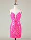 Sparkly Hot Pink Spaghetti Straps Tight Sequins Homecoming Dresses