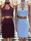 Two Piece Tight Short Burgundy Blue Homecoming Dresses with Key Hole