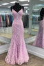 V Neck Backless Mermaid Purple Lace Long Prom Dress, Mermaid Purple Prom Dress, Purple Lace Prom Dresses