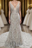 Elegant Spaghetti Straps V Neck Mermaid Lace Wedding Dresses