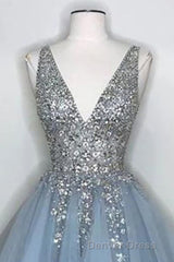 Blue V Neck Homecoming Dresses With Beadings