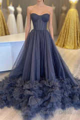 Black Corset Sweetheart Long Prom Dresses with Ruffles