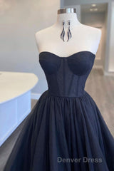 Black Corset Sweetheart Long Prom Dresses with Ruffles