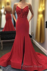 Beaded Red Mermaid Prom Dresses with Appliques