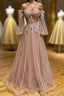 Blush Corset Off the Shoulder Long Prom Dresses with Appliques
