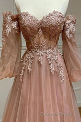 Blush Corset Off the Shoulder Long Prom Dresses with Appliques