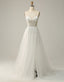 White A Line Spaghetti Straps Long Prom Dresses With Beading