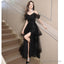 Short Sleeve Cold Shoulder Plain Sequin Ruffle Slit Mesh A Line Prom Gowns