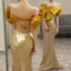 Off Shoulder Sequin Bow Accent Open Back Mermaid Prom Gowns