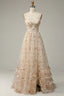 A Line Spaghetti Straps Floor Length Print Prom Dresses With Split