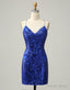 Royal Blue V Neck Corset Back Homecoming Dresses With Sequin