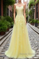 Purple Tulle Prom Dresses with Appliques