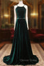 A Line Backless Green Velvet Long Prom Dress, Green Prom Dresses