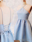 A Line Backless Short Blue Prom Dress, Short Blue Homecoming Prom Dress