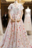 A Line Ball Gowns Pink Print Backless Wedding Dresses
