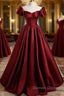 A Line BallGowns Satin Long Prom Dress Off Shoulder Sweetheart Floor Length Prom Dresses