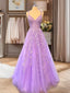 A Line Bateau Long Sleeves Appliques Lace Floor Length Tulle Dresses