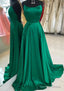A Line Bateau Spaghetti Straps Sweep Train Charmeuse Prom Dresses