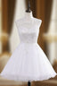 A line Beach Short Tulle Lace Wedding Dresses Backless