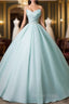 A Line Beads Blue Long Prom Dress, Blue Long Prom Dresses