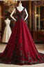 A Line Black and Red Tulle with Lace Prom Dress, Black and Red Prom Dresses