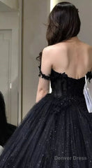 A Line Black Gothic Wedding Dresses Off The Shoulder Lace Tulle Bridal Wear