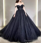 A Line Black Gothic Wedding Dresses Off The Shoulder Lace Tulle Bridal Wear