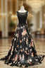 A-line Black Print Prom Dresses
