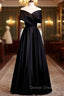 A Line Black Satin Off the Shoulder Pleats Prom Dresses