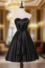 A Line Black Satin Sweetherat Pleats Homecoming Dresses