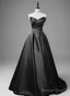 A Line Black Satin V Neckline Long Prom Dress, Black Satin Prom Dresses