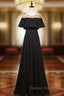 A-Line Black Scoop Neck Beading Prom Dresses
