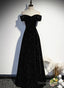 A-Line Black Sweetheart Off Shoulder Long Velvet Prom Dress, Black Evening Dress