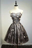 A Line Black Sweetheart Strapless With Flowers Tulle Short School Dress,Homecoming Dresses