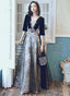 A-Line Black Tulle And Velvet Long Party Dress, Black Prom Dress With Lace Applique