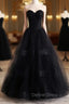 A-Line Black Tulle Sweetheart Prom Dresses