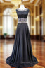 A-line Bling Bling Beaded Crystals Floor Length Black Prom Dresses