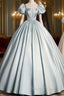 A Line Blue Satin Long Prom Dress, Blue Long Prom Dresses