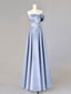 A Line Blue Satin Long Prom Dress, Blue Prom Dresses