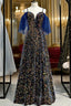 A Line Blue Sequins Spaghetti Straps V Neck Prom Dresses
