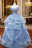 A-Line Blue Tulle Long Prom Dresses, Blue Sweet 16 Dresses
